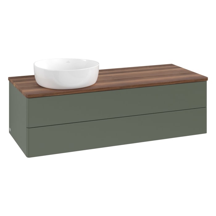 Villeroy & Boch Antao Waschbeckenunterschrank, 120 x 19 cm, 2 Auszüge, Fronten ohne Struktur, ohne Hahnloch, für Waschtisch links