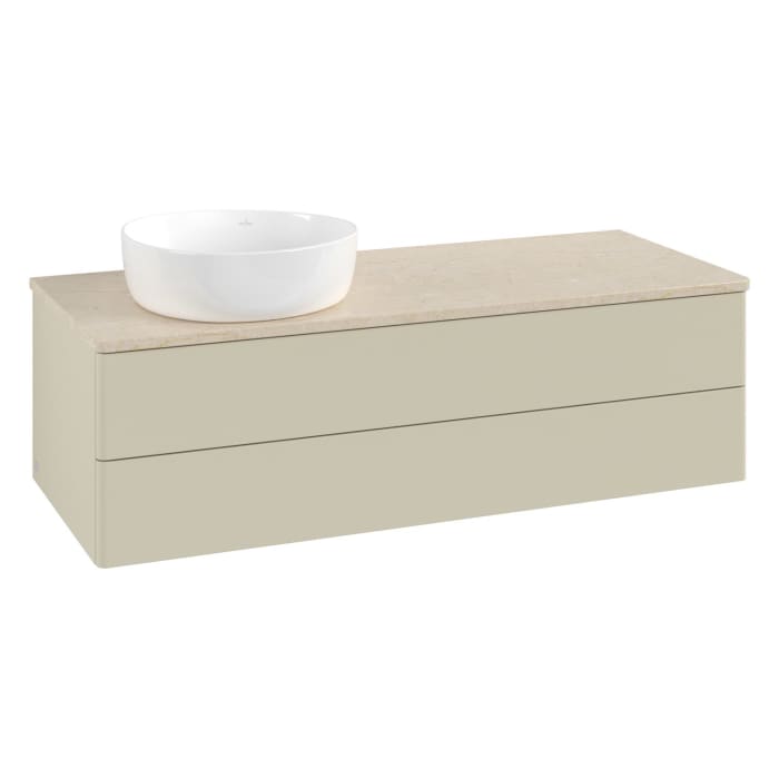 Villeroy & Boch Antao Waschbeckenunterschrank, 120 x 19 cm, 2 Auszüge, Fronten ohne Struktur, ohne Hahnloch, für Waschtisch links
