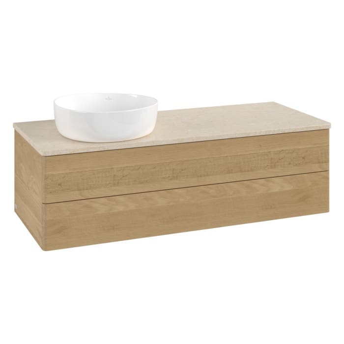Villeroy & Boch Antao Waschbeckenunterschrank, 120 x 19 cm, 2 Auszüge, Fronten ohne Struktur, ohne Hahnloch, für Waschtisch links