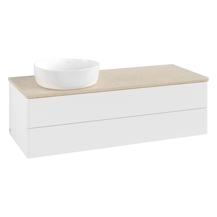Villeroy & Boch Antao Waschbeckenunterschrank, 120 x 19 cm, 2 Auszüge, Fronten ohne Struktur, ohne Hahnloch, für Waschtisch links