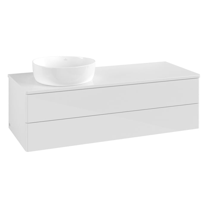 Villeroy & Boch Antao Waschbeckenunterschrank, 120 x 19 cm, 2 Auszüge, Fronten ohne Struktur, mit Hahnloch, für Waschtisch links