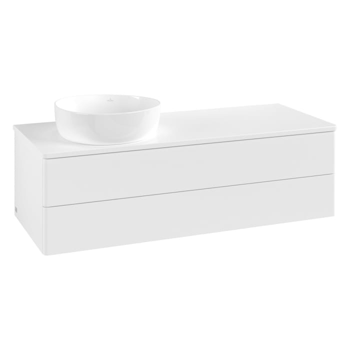 Villeroy & Boch Antao Waschbeckenunterschrank, 120 x 19 cm, 2 Auszüge, Fronten ohne Struktur, mit Hahnloch, für Waschtisch links