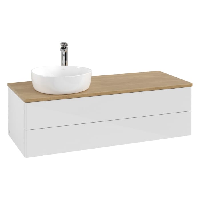Villeroy & Boch Antao Waschbeckenunterschrank, 120 x 19 cm, 2 Auszüge, Fronten ohne Struktur, mit Hahnloch, für Waschtisch links