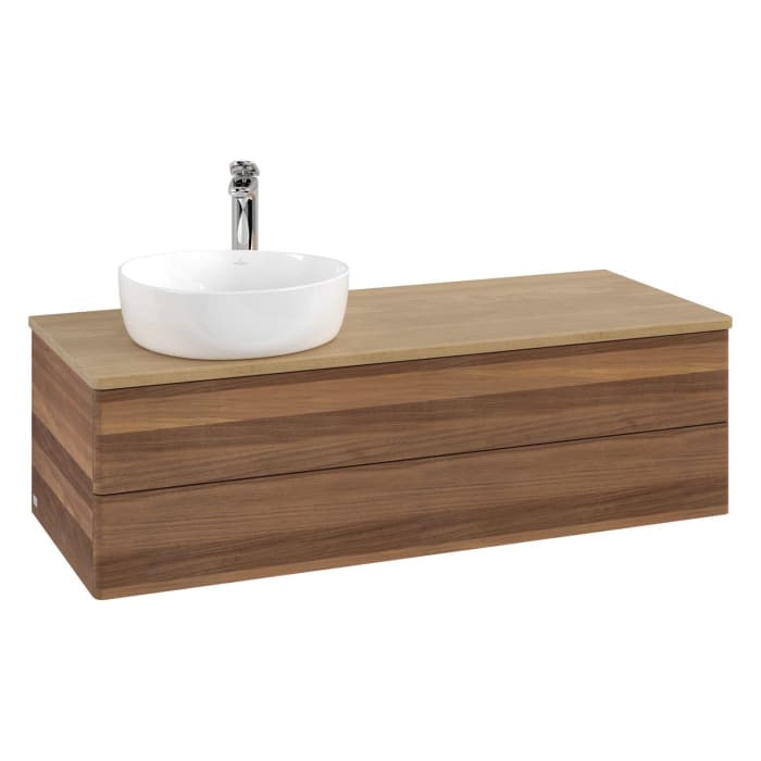 Villeroy & Boch Antao Waschbeckenunterschrank, 120 x 19 cm, 2 Auszüge, Fronten ohne Struktur, mit Hahnloch, für Waschtisch links