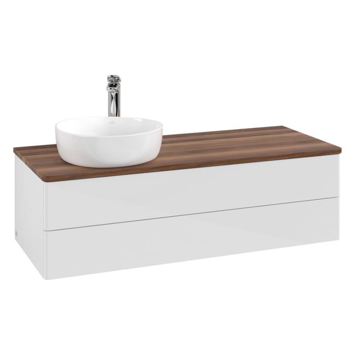 Villeroy & Boch Antao Waschbeckenunterschrank, 120 x 19 cm, 2 Auszüge, Fronten ohne Struktur, mit Hahnloch, für Waschtisch links