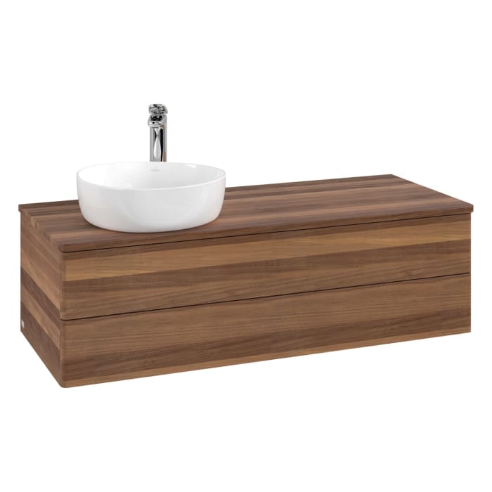 Villeroy & Boch Antao Waschbeckenunterschrank, 120 x 19 cm, 2 Auszüge, Fronten ohne Struktur, mit Hahnloch, für Waschtisch links