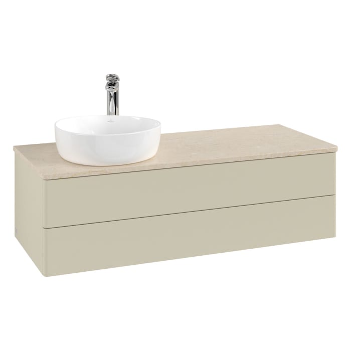 Villeroy & Boch Antao Waschbeckenunterschrank, 120 x 19 cm, 2 Auszüge, Fronten ohne Struktur, mit Hahnloch, für Waschtisch links