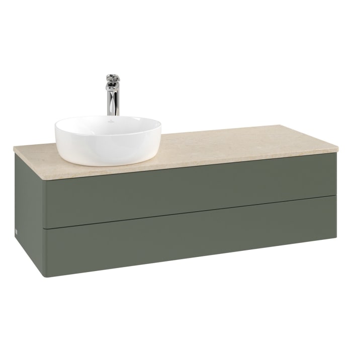Villeroy & Boch Antao Waschbeckenunterschrank, 120 x 19 cm, 2 Auszüge, Fronten ohne Struktur, mit Hahnloch, für Waschtisch links