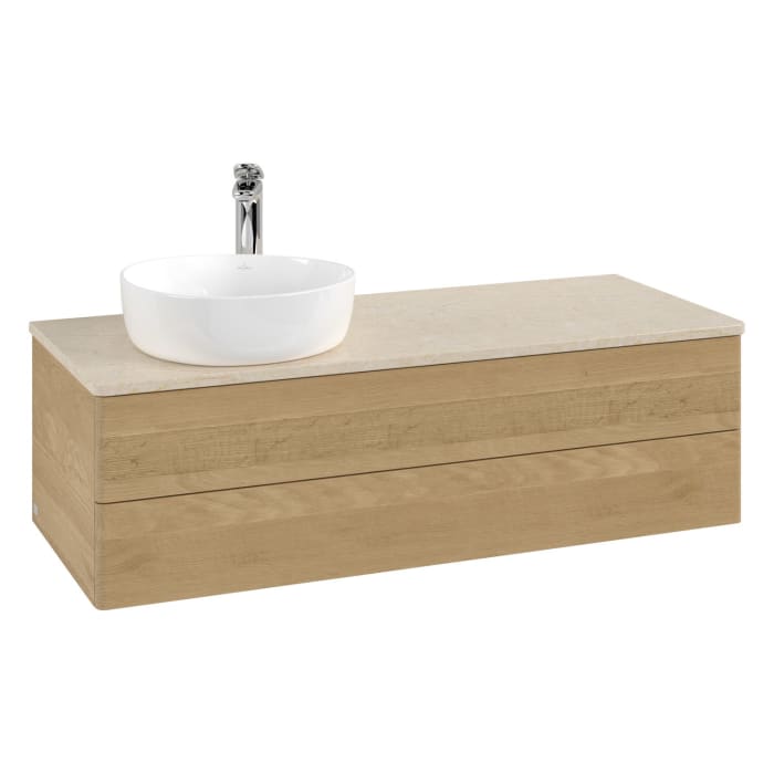 Villeroy & Boch Antao Waschbeckenunterschrank, 120 x 19 cm, 2 Auszüge, Fronten ohne Struktur, mit Hahnloch, für Waschtisch links