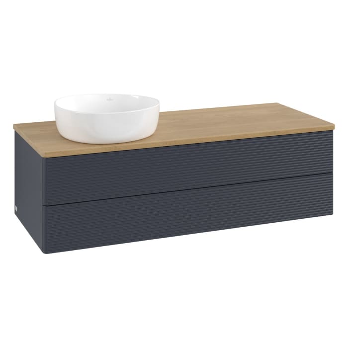 Villeroy & Boch Antao Waschbeckenunterschrank, 120 x 19 cm, 2 Auszüge, Fronten mit Struktur, ohne Hahnloch, für Waschtisch links