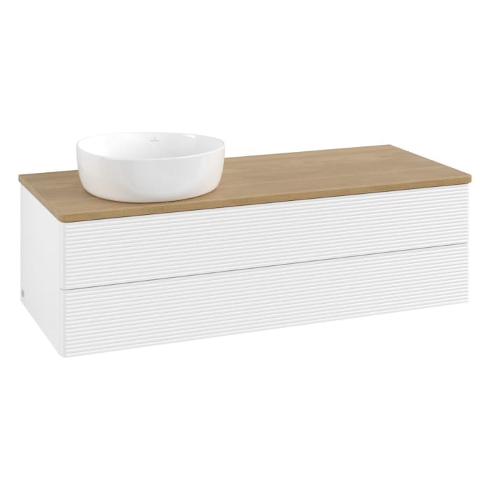 Villeroy & Boch Antao Waschbeckenunterschrank, 120 x 19 cm, 2 Auszüge, Fronten mit Struktur, ohne Hahnloch, für Waschtisch links