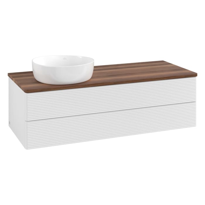 Villeroy & Boch Antao Waschbeckenunterschrank, 120 x 19 cm, 2 Auszüge, Fronten mit Struktur, ohne Hahnloch, für Waschtisch links
