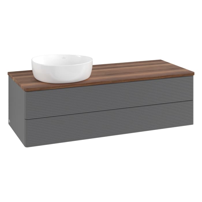 Villeroy & Boch Antao Waschbeckenunterschrank, 120 x 19 cm, 2 Auszüge, Fronten mit Struktur, ohne Hahnloch, für Waschtisch links