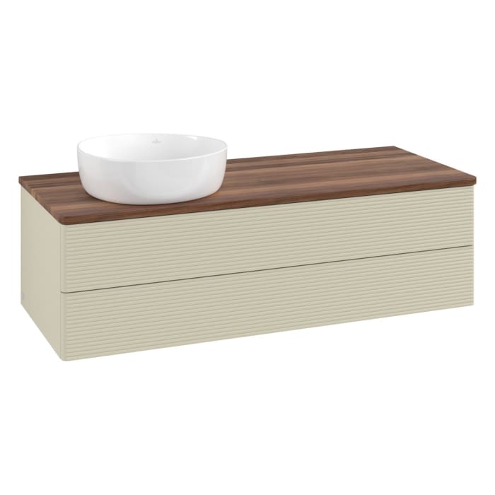 Villeroy & Boch Antao Waschbeckenunterschrank, 120 x 19 cm, 2 Auszüge, Fronten mit Struktur, ohne Hahnloch, für Waschtisch links