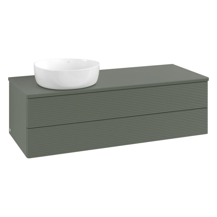 Villeroy & Boch Antao Waschbeckenunterschrank, 120 x 19 cm, 2 Auszüge, Fronten mit Struktur, mit Hahnloch, für Waschtisch links