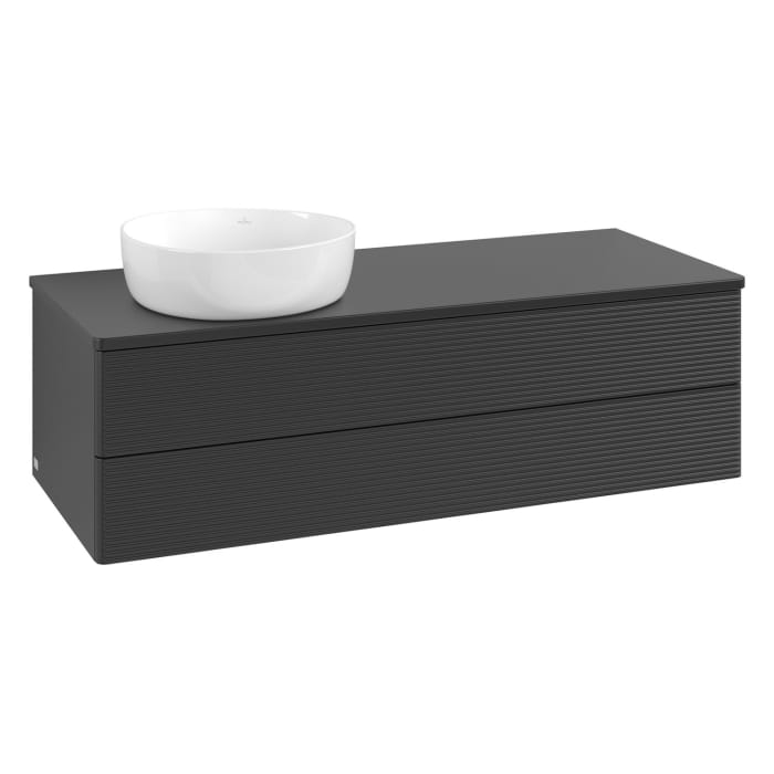 Villeroy & Boch Antao Waschbeckenunterschrank, 120 x 19 cm, 2 Auszüge, Fronten mit Struktur, mit Hahnloch, für Waschtisch links