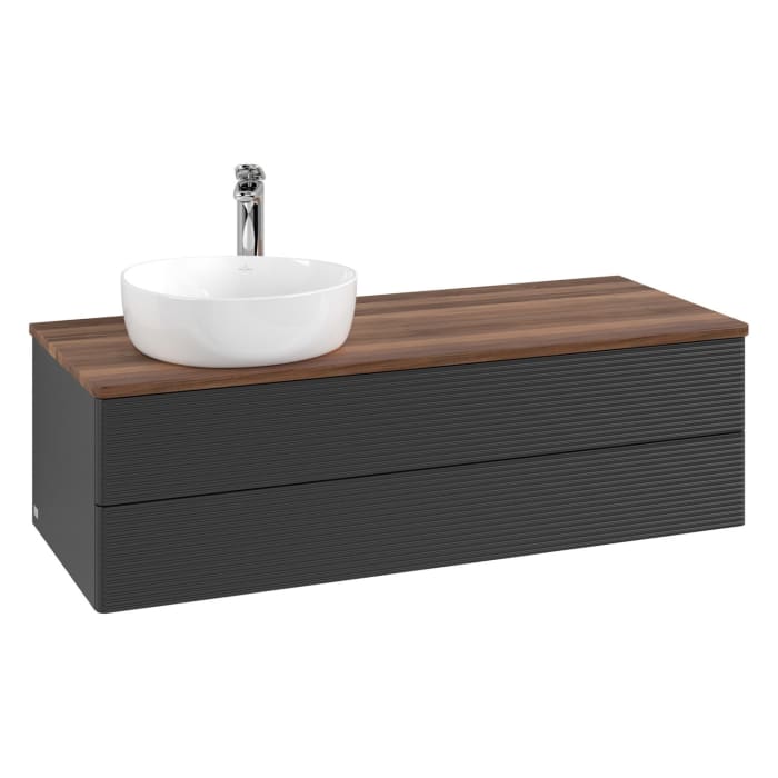 Villeroy & Boch Antao Waschbeckenunterschrank, 120 x 19 cm, 2 Auszüge, Fronten mit Struktur, mit Hahnloch, für Waschtisch links