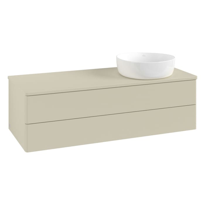 Villeroy & Boch Antao Waschbeckenunterschrank, 120 x 19 cm, 2 Auszüge, Fronten ohne Struktur, ohne Hahnloch, für Waschtisch rechts