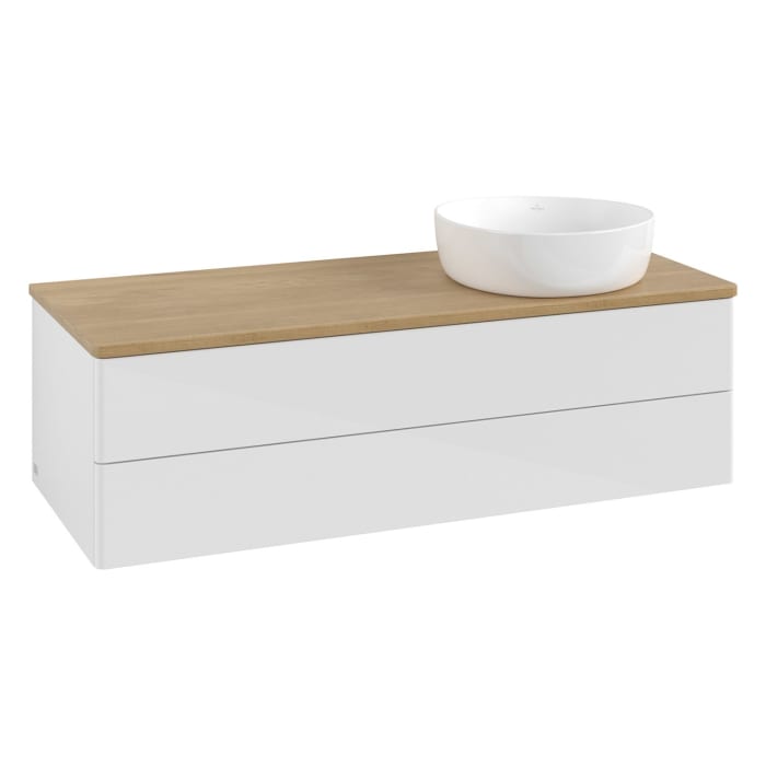 Villeroy & Boch Antao Waschbeckenunterschrank, 120 x 19 cm, 2 Auszüge, Fronten ohne Struktur, ohne Hahnloch, für Waschtisch rechts