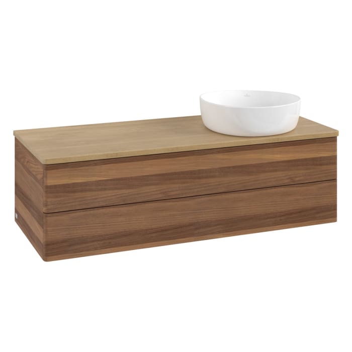 Villeroy & Boch Antao Waschbeckenunterschrank, 120 x 19 cm, 2 Auszüge, Fronten ohne Struktur, ohne Hahnloch, für Waschtisch rechts