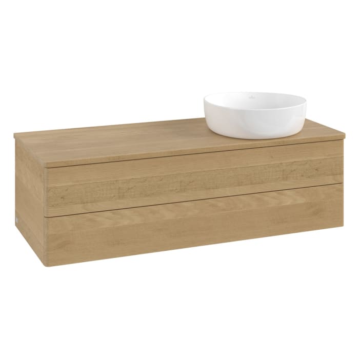 Villeroy & Boch Antao Waschbeckenunterschrank, 120 x 19 cm, 2 Auszüge, Fronten ohne Struktur, ohne Hahnloch, für Waschtisch rechts