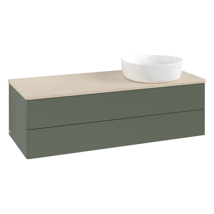 Villeroy & Boch Antao Waschbeckenunterschrank, 120 x 19 cm, 2 Auszüge, Fronten ohne Struktur, ohne Hahnloch, für Waschtisch rechts