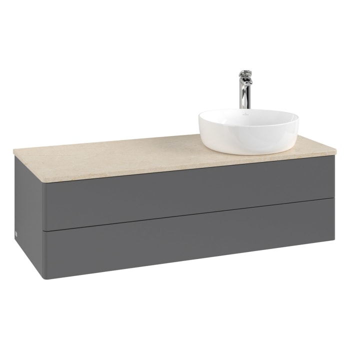 Villeroy & Boch Antao Waschbeckenunterschrank, 120 x 19 cm, 2 Auszüge, Fronten ohne Struktur, mit Hahnloch, für Waschtisch rechts