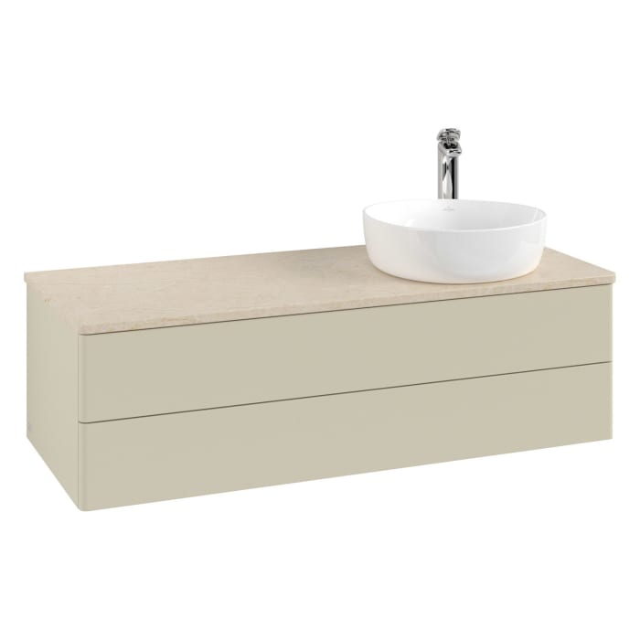 Villeroy & Boch Antao Waschbeckenunterschrank, 120 x 19 cm, 2 Auszüge, Fronten ohne Struktur, mit Hahnloch, für Waschtisch rechts