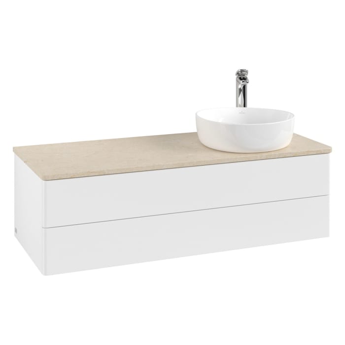 Villeroy & Boch Antao Waschbeckenunterschrank, 120 x 19 cm, 2 Auszüge, Fronten ohne Struktur, mit Hahnloch, für Waschtisch rechts