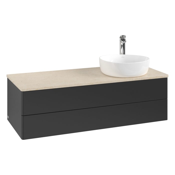 Villeroy & Boch Antao Waschbeckenunterschrank, 120 x 19 cm, 2 Auszüge, Fronten ohne Struktur, mit Hahnloch, für Waschtisch rechts