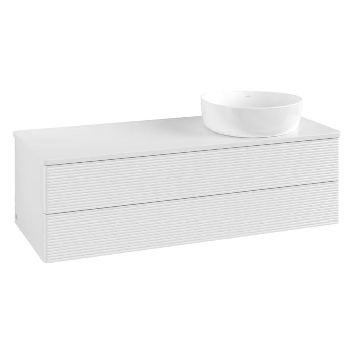 Villeroy & Boch Antao Waschbeckenunterschrank, 120 x 19 cm, 2 Auszüge, Fronten mit Struktur, ohne Hahnloch, für Waschtisch rechts