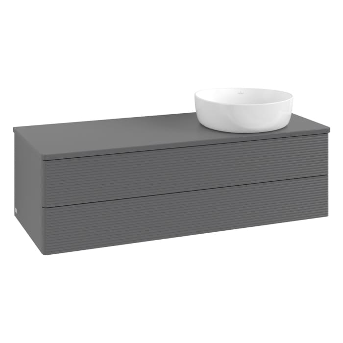 Villeroy & Boch Antao Waschbeckenunterschrank, 120 x 19 cm, 2 Auszüge, Fronten mit Struktur, ohne Hahnloch, für Waschtisch rechts