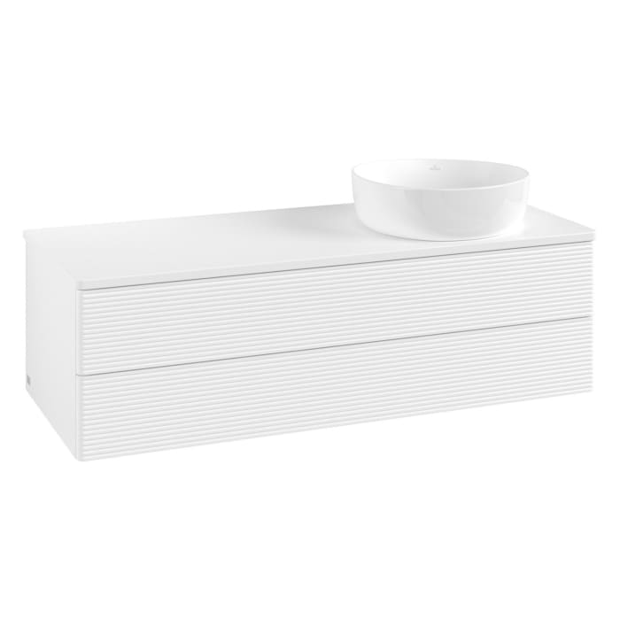 Villeroy & Boch Antao Waschbeckenunterschrank, 120 x 19 cm, 2 Auszüge, Fronten mit Struktur, ohne Hahnloch, für Waschtisch rechts