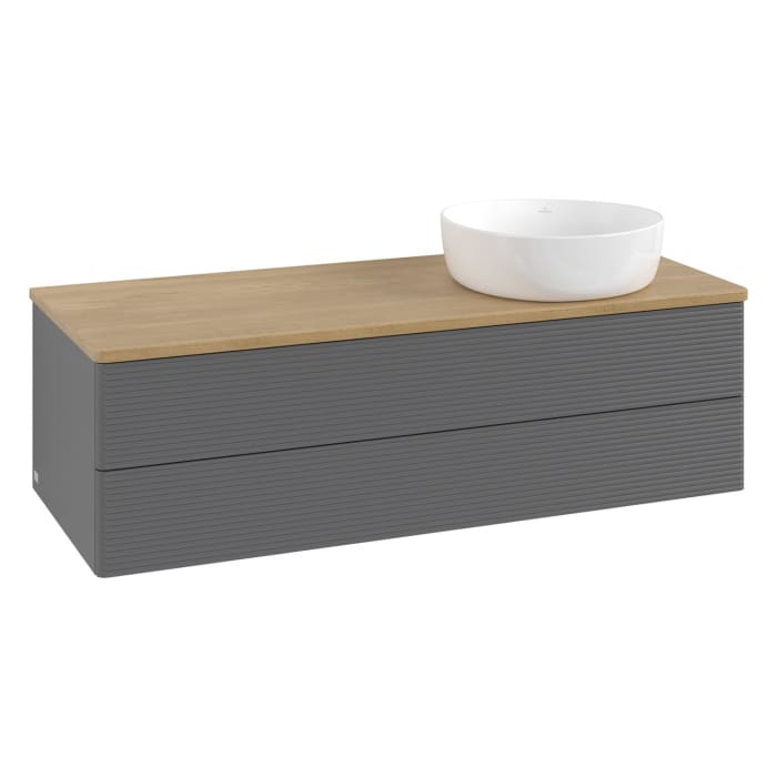 Villeroy & Boch Antao Waschbeckenunterschrank, 120 x 19 cm, 2 Auszüge, Fronten mit Struktur, ohne Hahnloch, für Waschtisch rechts