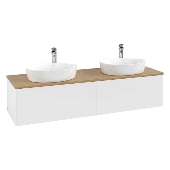 Villeroy & Boch Antao Waschbeckenunterschrank, 160 x 36 cm, 2 Auszüge, Front ohne Struktur, mit Hahnloch, für Waschtisch links und rechts