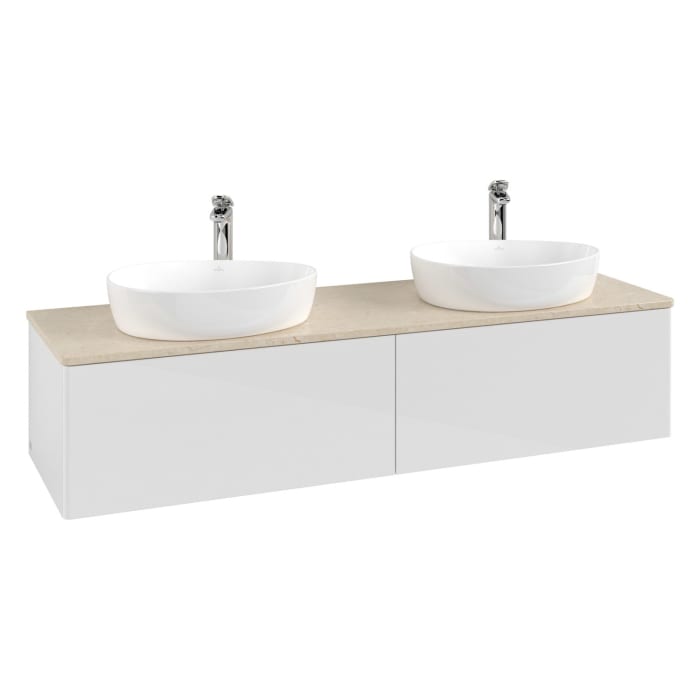 Villeroy & Boch Antao Waschbeckenunterschrank, 160 x 36 cm, 2 Auszüge, Front ohne Struktur, mit Hahnloch, für Waschtisch links und rechts