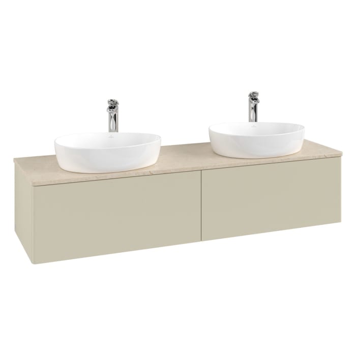 Villeroy & Boch Antao Waschbeckenunterschrank, 160 x 36 cm, 2 Auszüge, Front ohne Struktur, mit Hahnloch, für Waschtisch links und rechts
