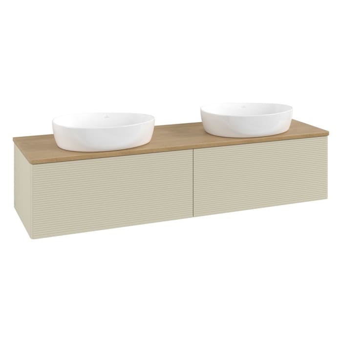 Villeroy & Boch Antao Waschbeckenunterschrank, 160 x 36 cm, 2 Auszüge, Front mit Struktur, ohne Hahnloch, für Waschtisch links und rechts