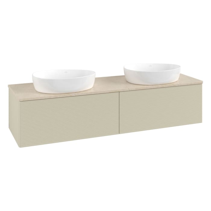 Villeroy & Boch Antao Waschbeckenunterschrank, 160 x 36 cm, 2 Auszüge, Front mit Struktur, ohne Hahnloch, für Waschtisch links und rechts
