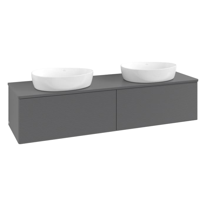 Villeroy & Boch Antao Waschbeckenunterschrank, 160 x 36 cm, 2 Auszüge, Front mit Struktur, mit Hahnloch, für Waschtisch links und rechts
