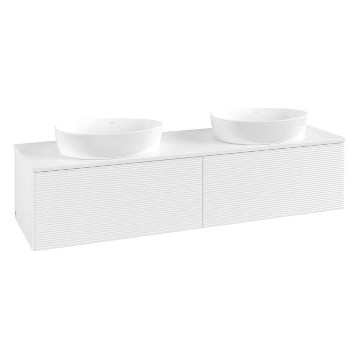 Villeroy & Boch Antao Waschbeckenunterschrank, 160 x 36 cm, 2 Auszüge, Front mit Struktur, mit Hahnloch, für Waschtisch links und rechts