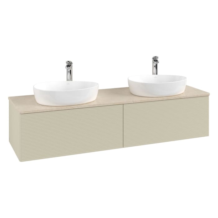 Villeroy & Boch Antao Waschbeckenunterschrank, 160 x 36 cm, 2 Auszüge, Front mit Struktur, mit Hahnloch, für Waschtisch links und rechts