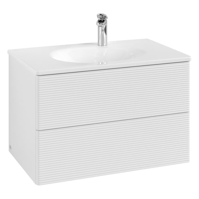 Villeroy & Boch Antao Waschbeckenunterschrank, 78,8 x 50,4 cm, 2 Auszüge, Fronten mit Struktur, mit LED-Licht