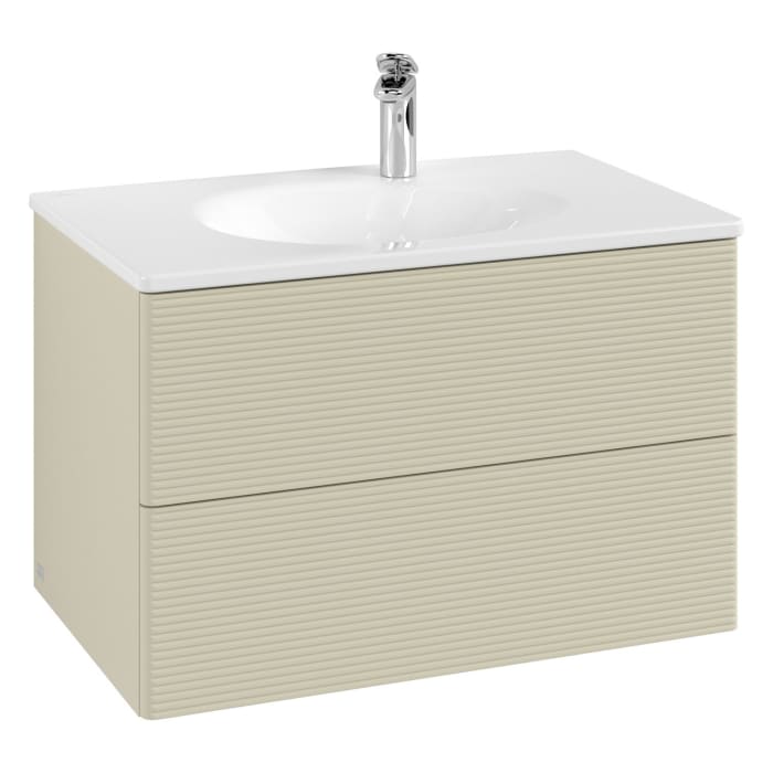 Villeroy & Boch Antao Waschbeckenunterschrank, 78,8 x 50,4 cm, 2 Auszüge, Fronten mit Struktur, mit LED-Licht