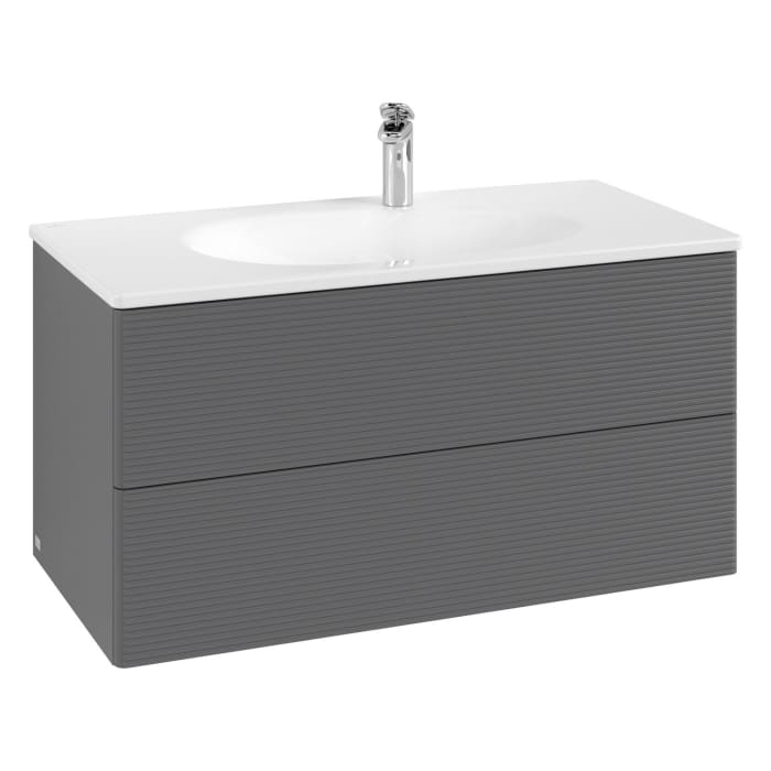 Villeroy & Boch Antao Waschbeckenunterschrank, 98,8 x 50,4 cm, 2 Auszüge, Fronten mit Struktur, mit LED-Licht