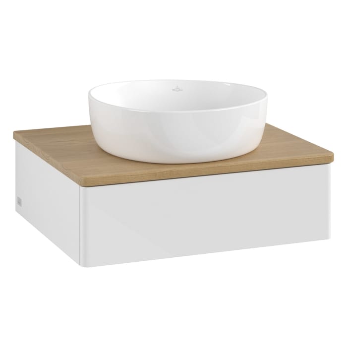 Villeroy & Boch Antao Waschbeckenunterschrank, 60 x 19 cm, 1 Auszug mit LED-Licht, Front ohne Struktur, ohne Hahnloch