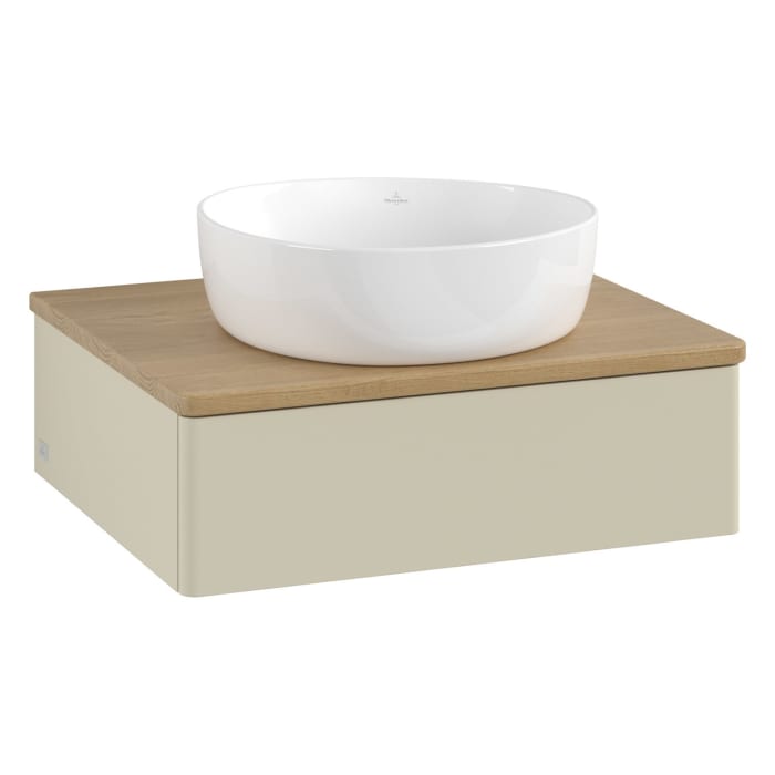 Villeroy & Boch Antao Waschbeckenunterschrank, 60 x 19 cm, 1 Auszug mit LED-Licht, Front ohne Struktur, ohne Hahnloch