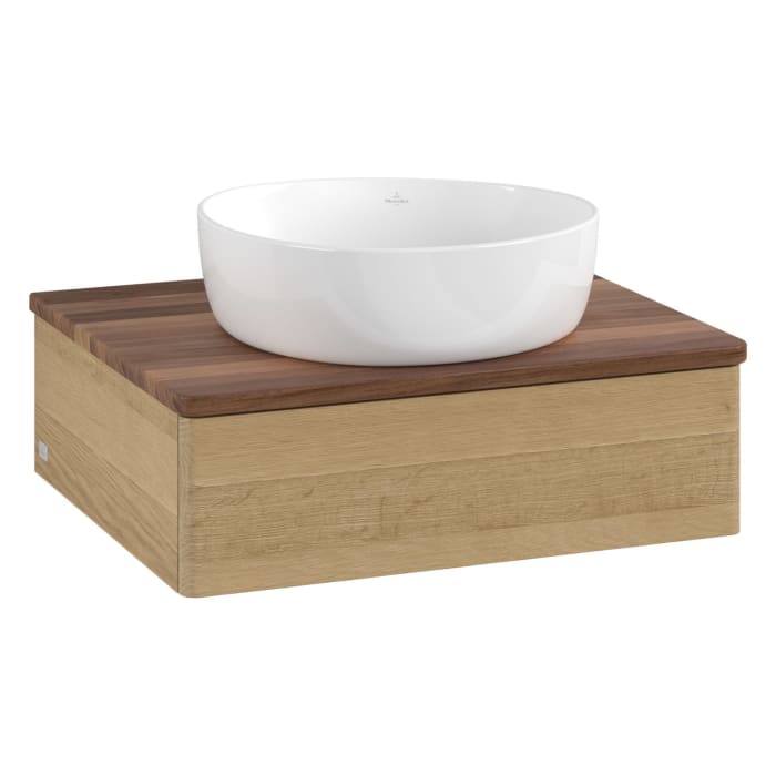 Villeroy & Boch Antao Waschbeckenunterschrank, 60 x 19 cm, 1 Auszug mit LED-Licht, Front ohne Struktur, ohne Hahnloch