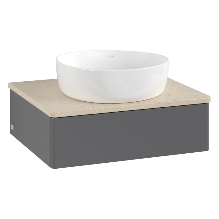 Villeroy & Boch Antao Waschbeckenunterschrank, 60 x 19 cm, 1 Auszug mit LED-Licht, Front ohne Struktur, ohne Hahnloch