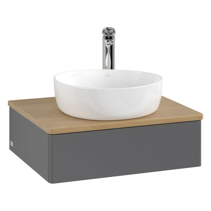 Villeroy & Boch Antao Waschbeckenunterschrank, 60 x 19 cm, 1 Auszug mit LED-Licht, Front ohne Struktur, mit Hahnloch